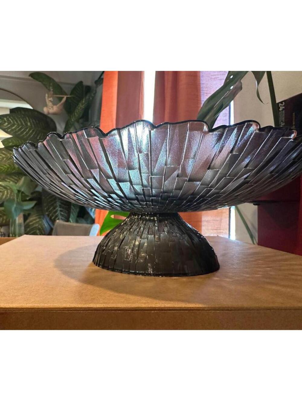 Grey Glass Pedestal Bowl Fruit Flowers Center Piece - 12" Tall X 12"